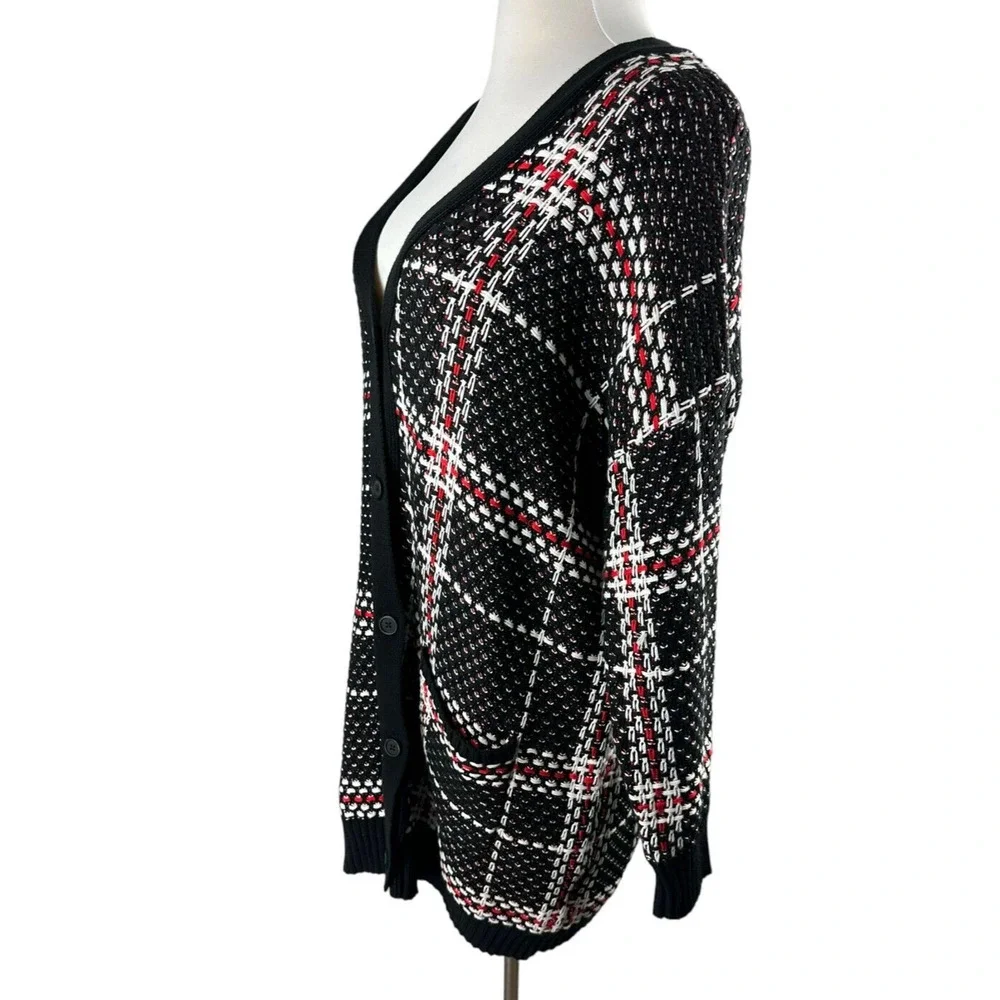 NWT Jessica Simpson Maria Plaid Cardigan Plus Size 3X Thick Knit Blk Red Button - Picture 5 of 8